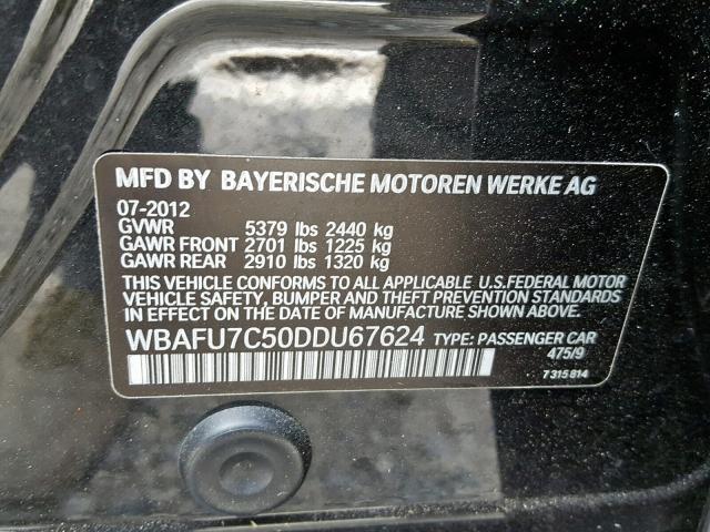 WBAFU7C50DDU67624 - 2013 BMW 535 XI Սև լուսանկար 10