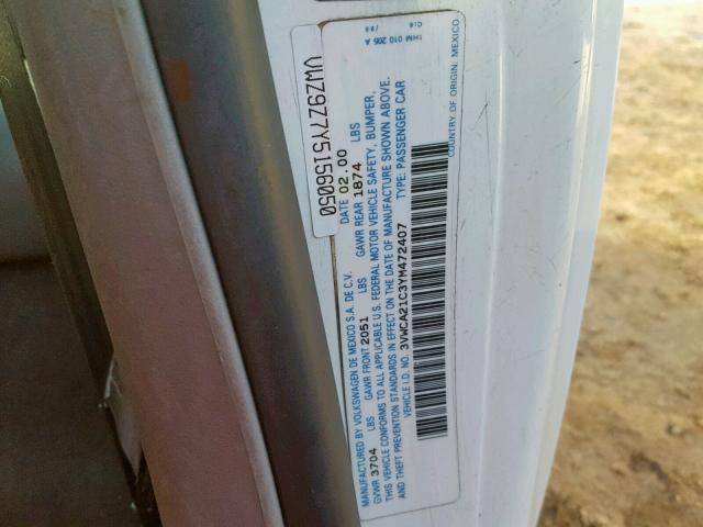 3VWCA21C3YM472407 - 2000 VOLKSWAGEN NEW BEETLE Ağ foto 10