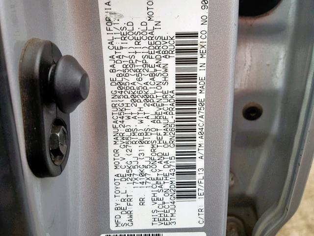 3TMJU4GN2DM143715 - 2013 TOYOTA TACOMA DOU SILVER photo 10