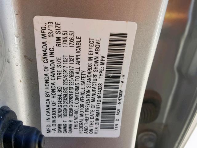 2HKRM4H71DH644328 - 2013 HONDA CR-V EXL SILVER photo 10