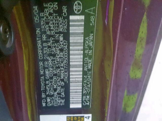 JTKDE177350003437 - 2005 TOYOTA SCION TC მუქწითელი ფოტო 10