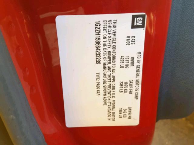 1G2ZH158664232239 - 2006 PONTIAC G6 GT RED photo 10