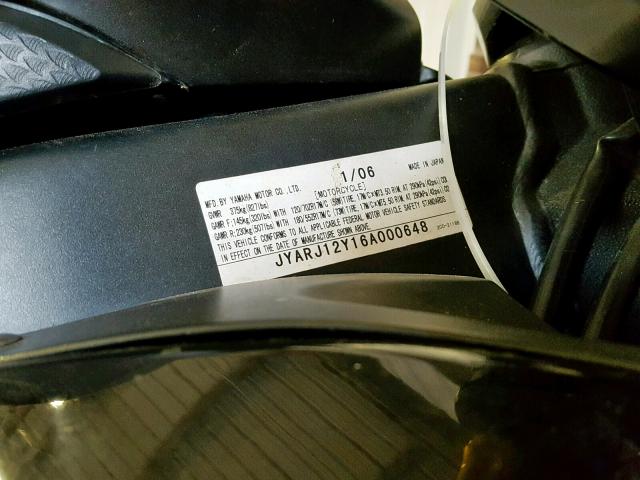 JYARJ12Y16A000648 - 2006 YAMAHA YZFR6 C BLACK photo 10