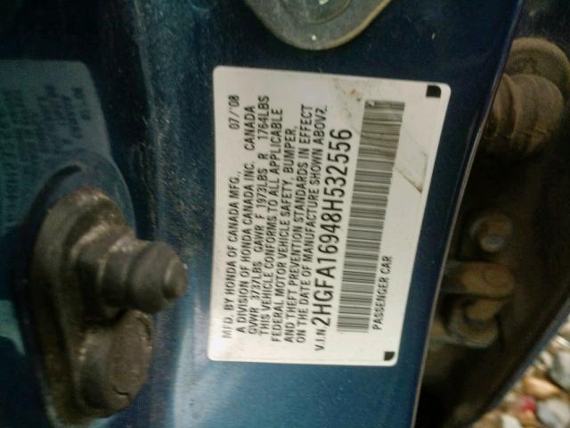 2HGFA16948H532556 - 2008 HONDA CIVIC EXL BLUE photo 10