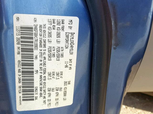 2A8GF68X17R199831 - 2007 CHRYSLER PACIFICA T BLUE photo 10