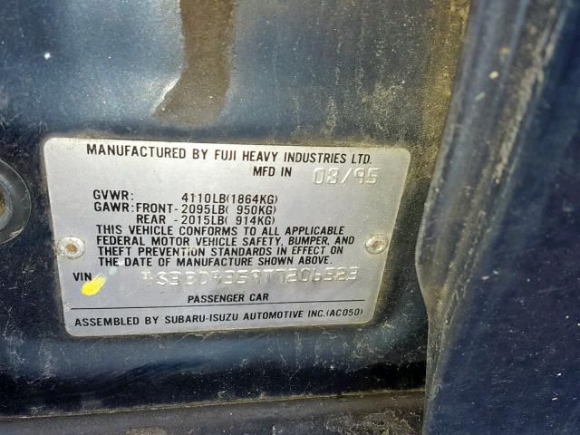 4S3BD4359T7206523 - 1996 SUBARU LEGACY L BLUE photo 10