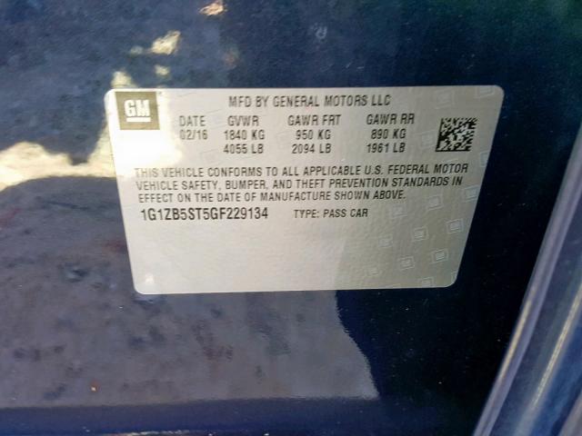 1G1ZB5ST5GF229134 - 2016 CHEVROLET MALIBU LS BLUE photo 10