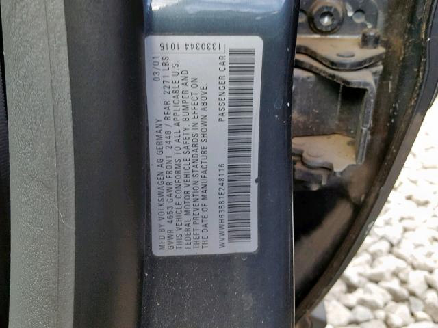 WVWWH63B81E248116 - 2001 VOLKSWAGEN PASSAT GLX 蓝色 照片 10