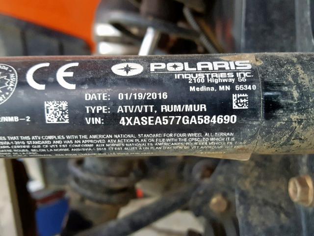 4XASEA577GA584690 - 2016 POLARIS SPORTSMAN ORANGE photo 10