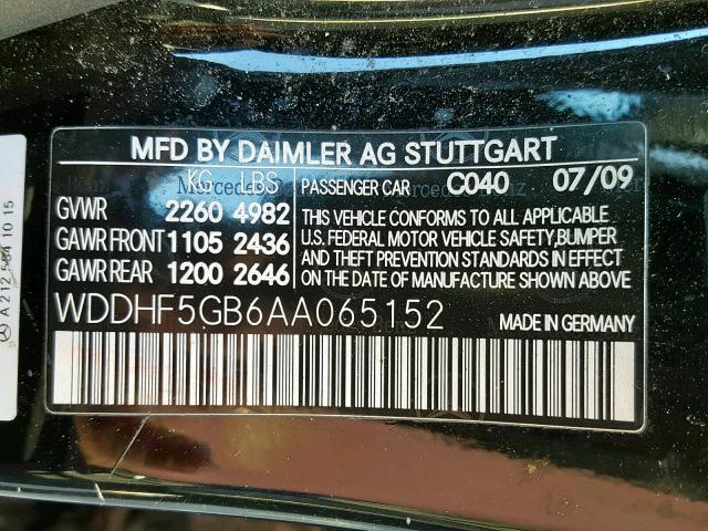 WDDHF5GB6AA065152 - 2010 MERCEDES-BENZ E 350 BLACK photo 10