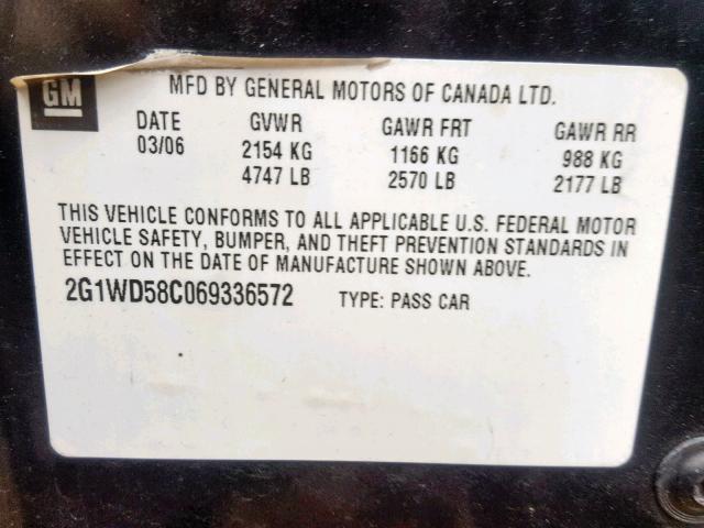 2G1WD58C069336572 - 2006 CHEVROLET IMPALA SUP შავი ფოტო 10