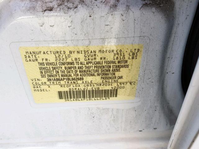 3N1AB6AP1BL662689 - 2011 NISSAN SENTRA 2.0 WHITE photo 10