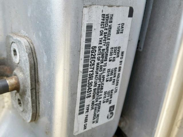 6G2EC57Y39L304318 - 2009 PONTIAC G8 GT SILVER photo 10