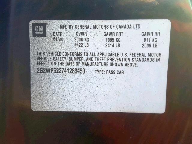 2G2WP522741283450 - 2004 PONTIAC GRAND PRIX BLACK photo 10