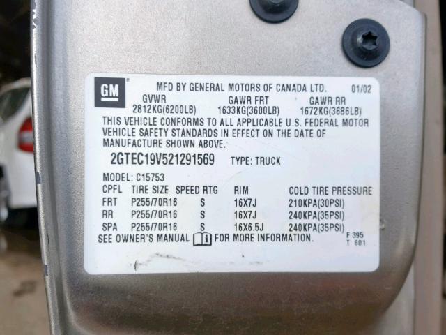 2GTEC19V521291569 - 2002 GMC NEW SIERRA TAN photo 10