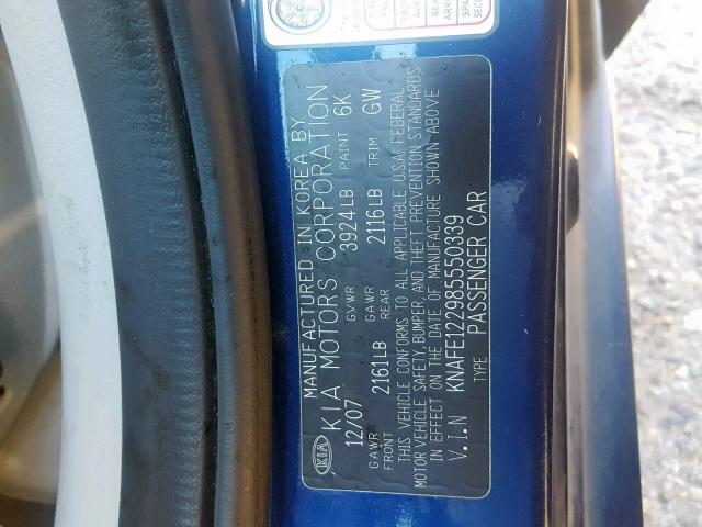 KNAFE122985550339 - 2008 KIA SPECTRA EX BLUE photo 10