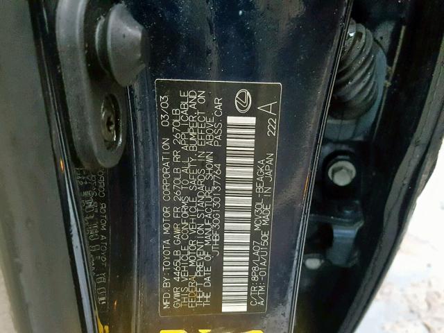 JTHBF30G130137764 - 2003 LEXUS ES 300 BLUE photo 10