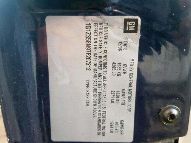 1G1ZS58N97F207212 - 2007 CHEVROLET MALIBU LS ლურჯი ფოტო 10