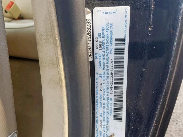 3VWBK21C33M421197 - 2003 VOLKSWAGEN NEW BEETLE 蓝色 照片 10