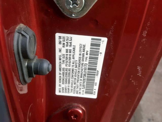 5J6YH28738L016173 - 2008 HONDA ELEMENT EX BURGUNDY photo 10