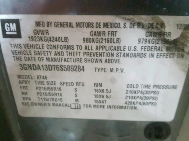 3GNDA13D76S589284 - 2006 CHEVROLET HHR LS GRAY photo 10