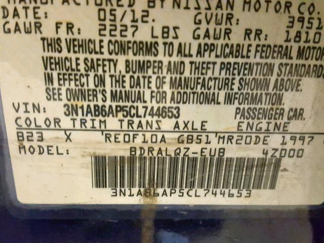 3N1AB6AP5CL744653 - 2012 NISSAN SENTRA 2.0 BLUE photo 10