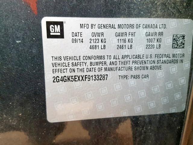 2G4GK5EXXF9133287 - 2015 BUICK REGAL GRAY photo 10