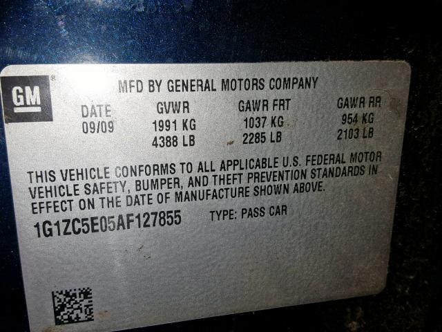 1G1ZC5E05AF127855 - 2010 CHEVROLET MALIBU 1LT BLUE photo 10