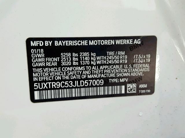 5UXTR9C53JLD57009 - 2018 BMW X3 XDRIVEM WHITE photo 10