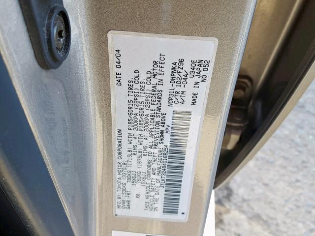 JTLKT324840168254 - 2004 TOYOTA SCION XB Boz foto 10