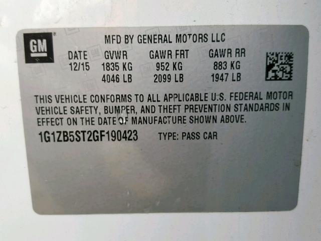 1G1ZB5ST2GF190423 - 2016 CHEVROLET MALIBU LS WHITE photo 10