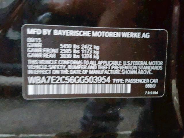 WBA7E2C56GG503954 - 2016 BMW 740 I BLACK photo 10