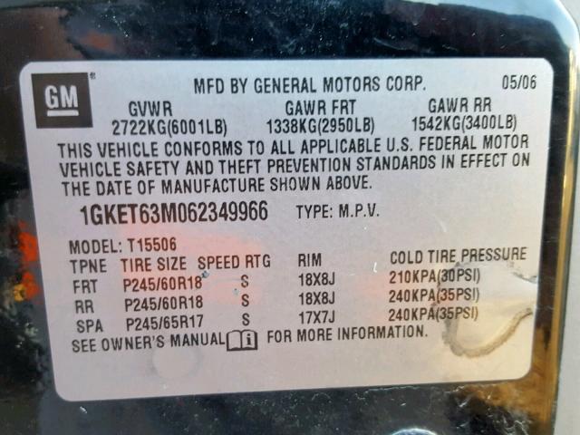 1GKET63M062349966 - 2006 GMC ENVOY DENA BLACK photo 10