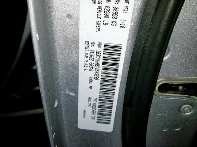 1B3CB4HA6AD545238 - 2010 DODGE CALIBER SX SILVER photo 10