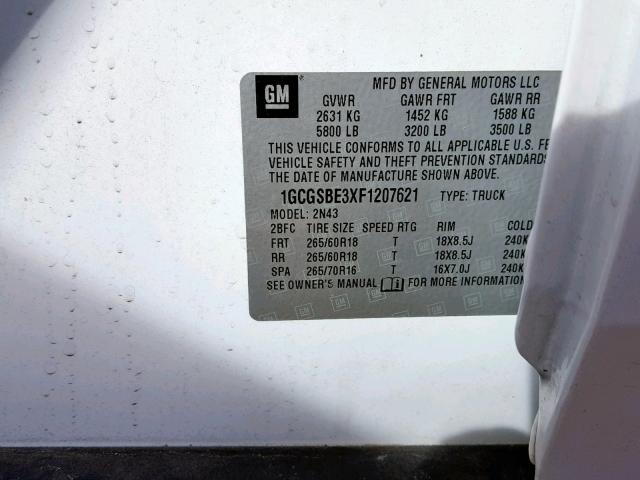 1GCGSBE3XF1207621 - 2015 CHEVROLET COLORADO L WHITE photo 10