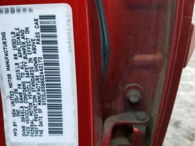 5Y2SL65866Z442173 - 2006 PONTIAC VIBE RED photo 10