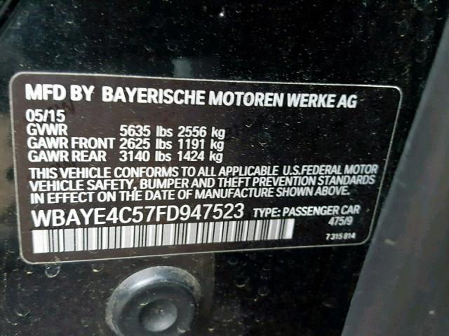 WBAYE4C57FD947523 - 2015 BMW 740 LI BLACK photo 10