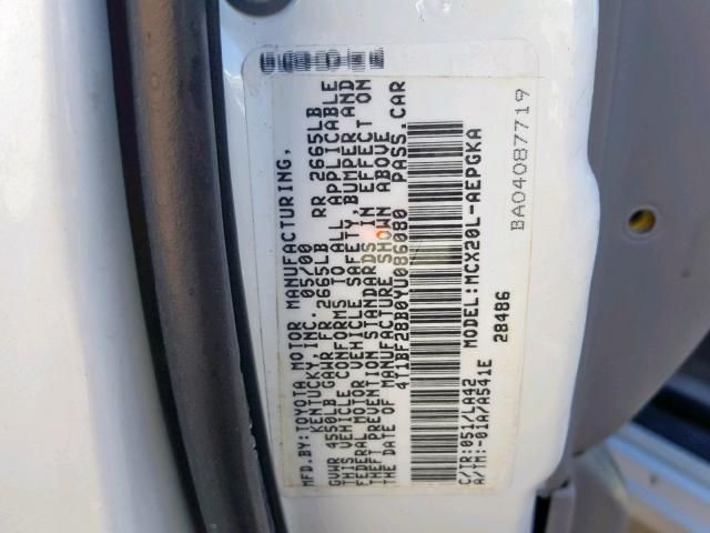 4T1BF28B0YU086080 - 2000 TOYOTA AVALON XL WHITE photo 10