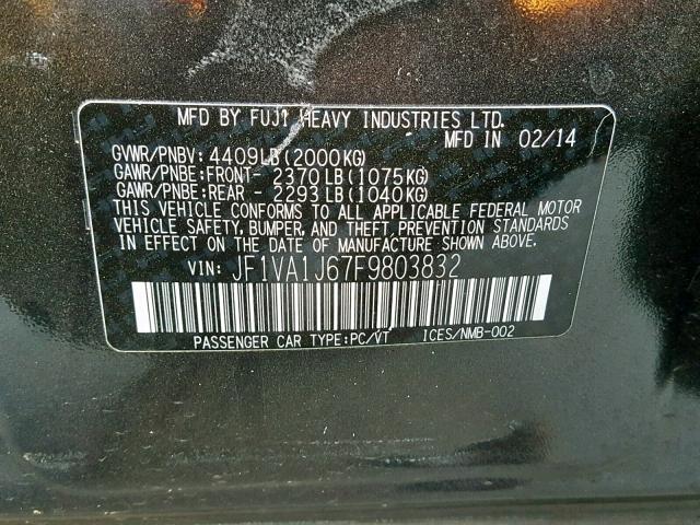 JF1VA1J67F9803832 - 2015 SUBARU WRX LIMITE GRAY photo 10