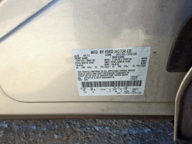 2FMTK3J9XFBB94674 - 2015 FORD EDGE SEL SILVER photo 10