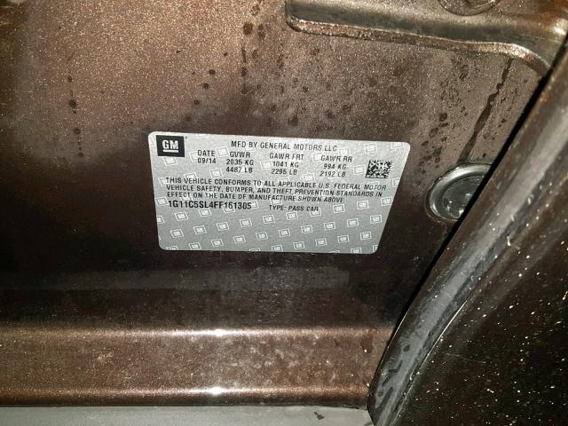 1G11C5SL4FF161305 - 2015 CHEVROLET MALIBU 1LT 棕色 照片 10