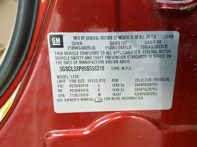 3GSCL33P89S556310 - 2009 SATURN VUE XE RED photo 10