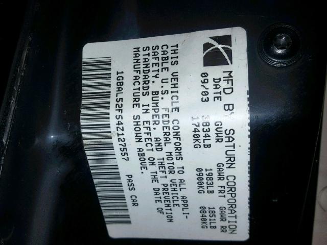 1G8AL52F54Z127557 - 2004 SATURN ION LEVEL BLACK photo 10