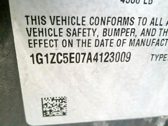 1G1ZC5E07A4123009 - 2010 CHEVROLET MALIBU 1LT GRAY photo 10