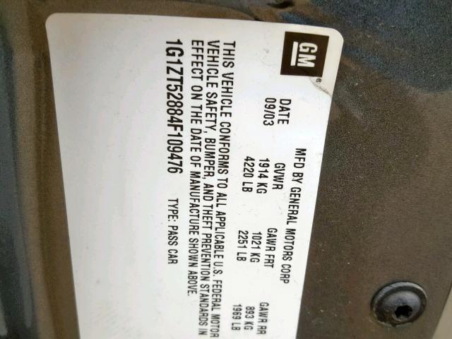 1G1ZT52884F109476 - 2004 CHEVROLET MALIBU LS 灰色 照片 10