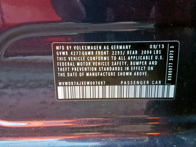 WVWDB7AJXEW007697 - 2014 VOLKSWAGEN GOLF 灰色 照片 10