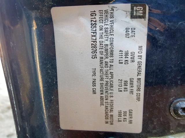 1G1ZS57FX7F287615 - 2007 CHEVROLET MALIBU LS 蓝色 照片 10