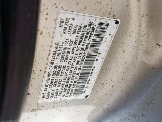 5FNRL38627B109838 - 2007 HONDA ODYSSEY EX SILVER photo 10