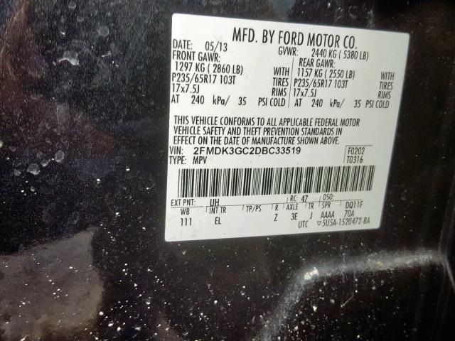 2FMDK3GC2DBC33519 - 2013 FORD EDGE SE BLACK photo 10