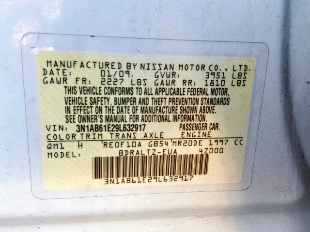 3N1AB61E29L632917 - 2009 NISSAN SENTRA 2.0 WHITE photo 10